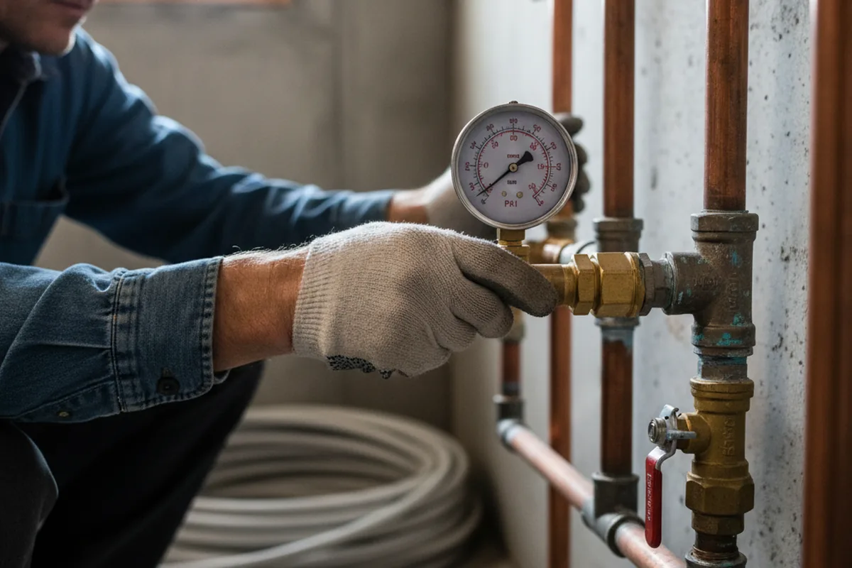Pressure testing a repaired line during Water Line Repair in Stapleton